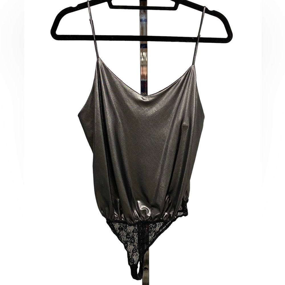 Free People Metallic silver thong bodysuit size small